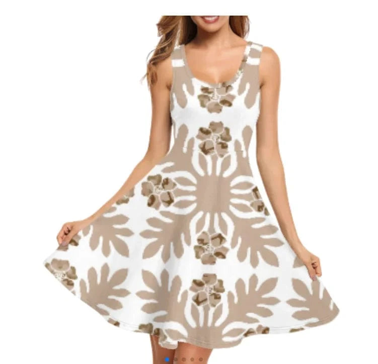 1pc Custom Pink Polynesian Flower Print Spaghetti Strap Party Dresses Summer Sleeveless Swing Essentials Women's Tank Midi Dress