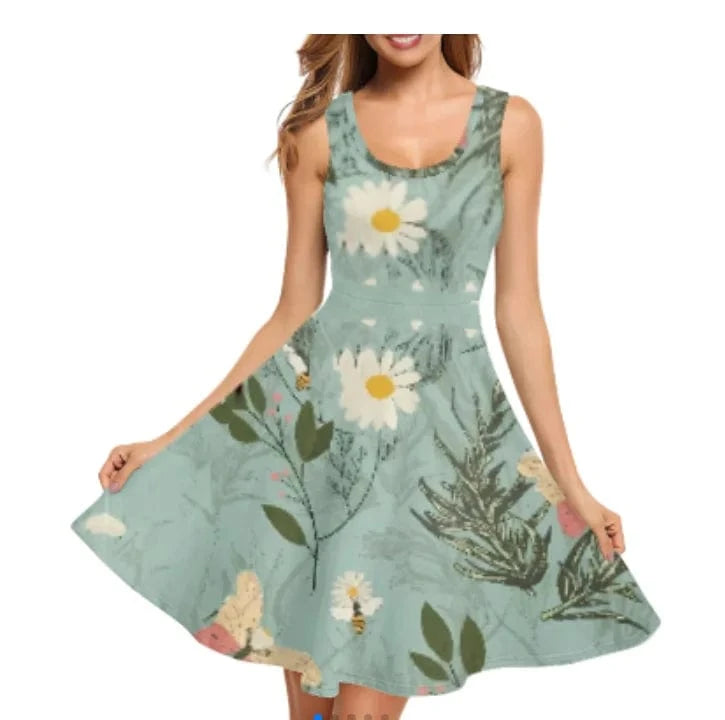 1pc Custom Pink Polynesian Flower Print Spaghetti Strap Party Dresses Summer Sleeveless Swing Essentials Women's Tank Midi Dress