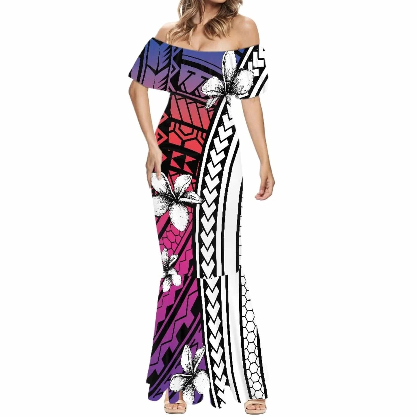 1pc Customized Hawaiian Print Women's 2024 Summer Dress Off The Shoulder Short Sleeve Shawl Casual Party Bodycon Mixi Dresses
