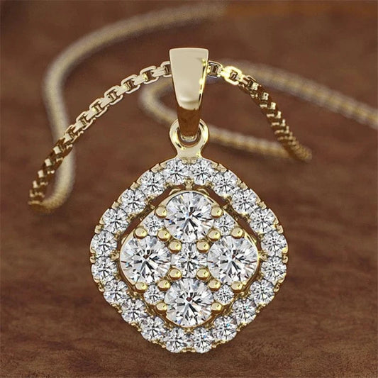 2 carats Diamond Pendant Square 14K gold color Chalcedony Bizuteria Women Jewelry Necklace pierscionki chain joyas