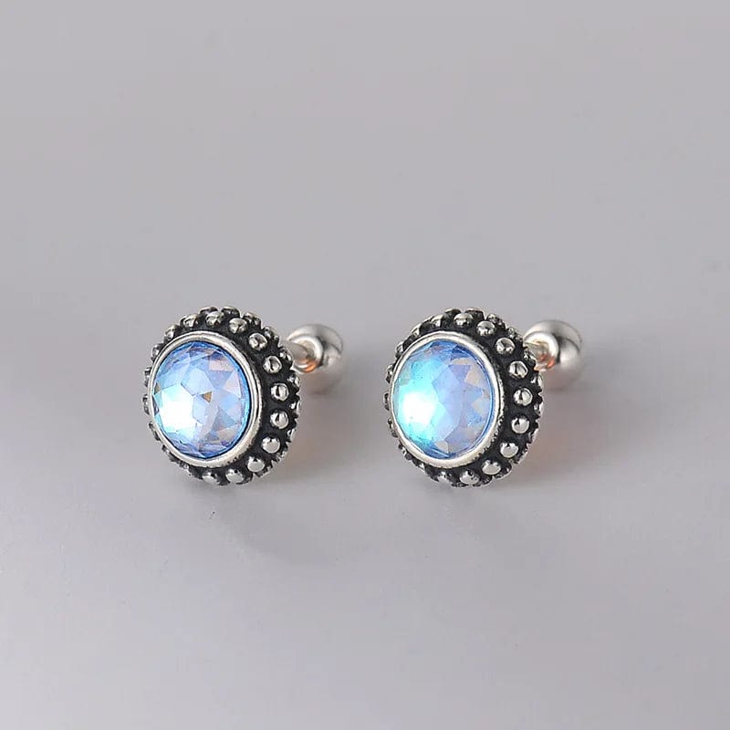 2 High Quality Hot sale S999 Pure Sterling Silver Round studs turquoise moonstone simple screw screw stud earrings jewelry