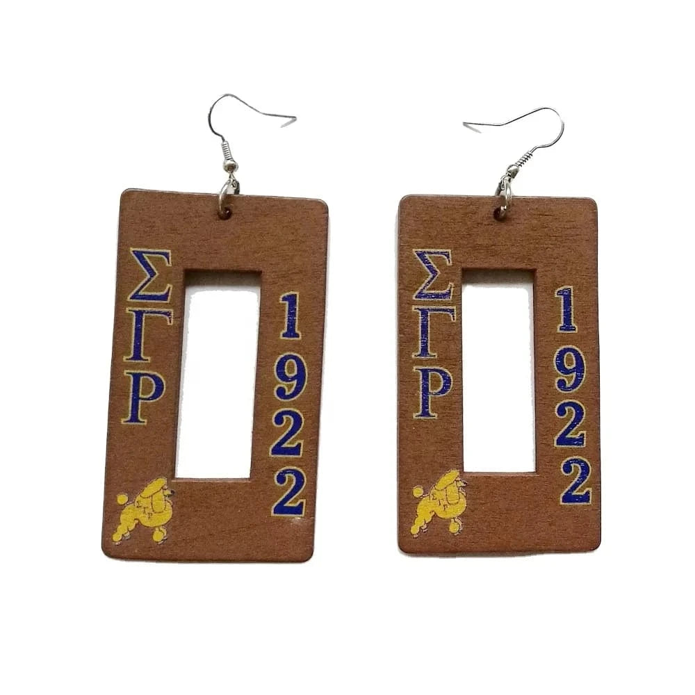2 inch / poodle 1922 Hot sell Greek Sorority Sigma Gamma Rho letters SGR wood hoop earrings brown