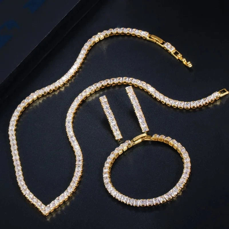 2 Korean fashion bridal wedding jewelry sets luxury simple tennis chain zircon dangle earrings bracelets necklaces 3pcs/set