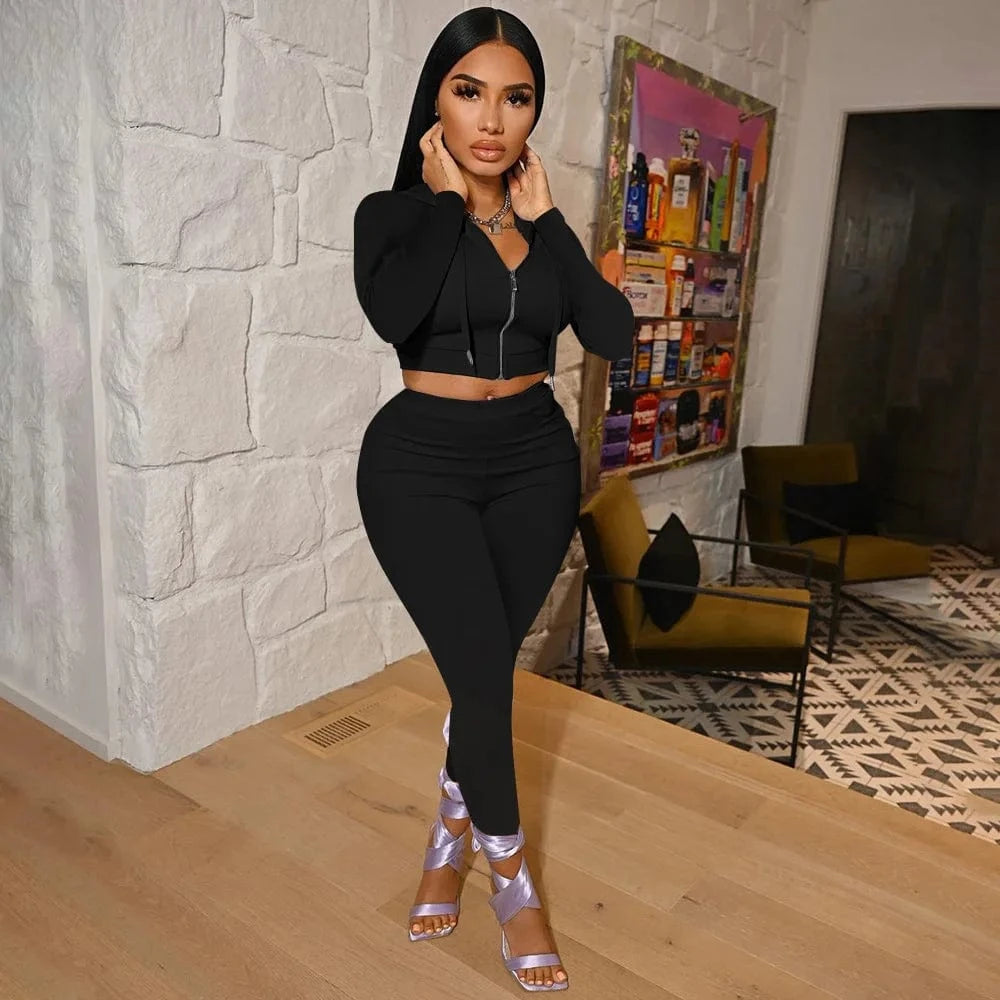 2 piece Autumn Tracksuits Fall Women's Pants Set Outfits Joggers Crop Tops