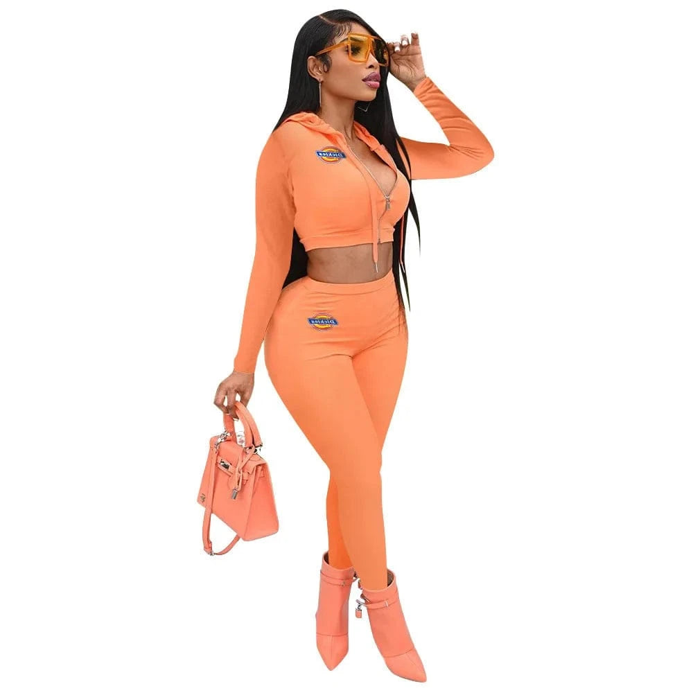 2 piece S / Orange Autumn Tracksuits Fall Women's Pants Set Outfits Joggers Crop Tops