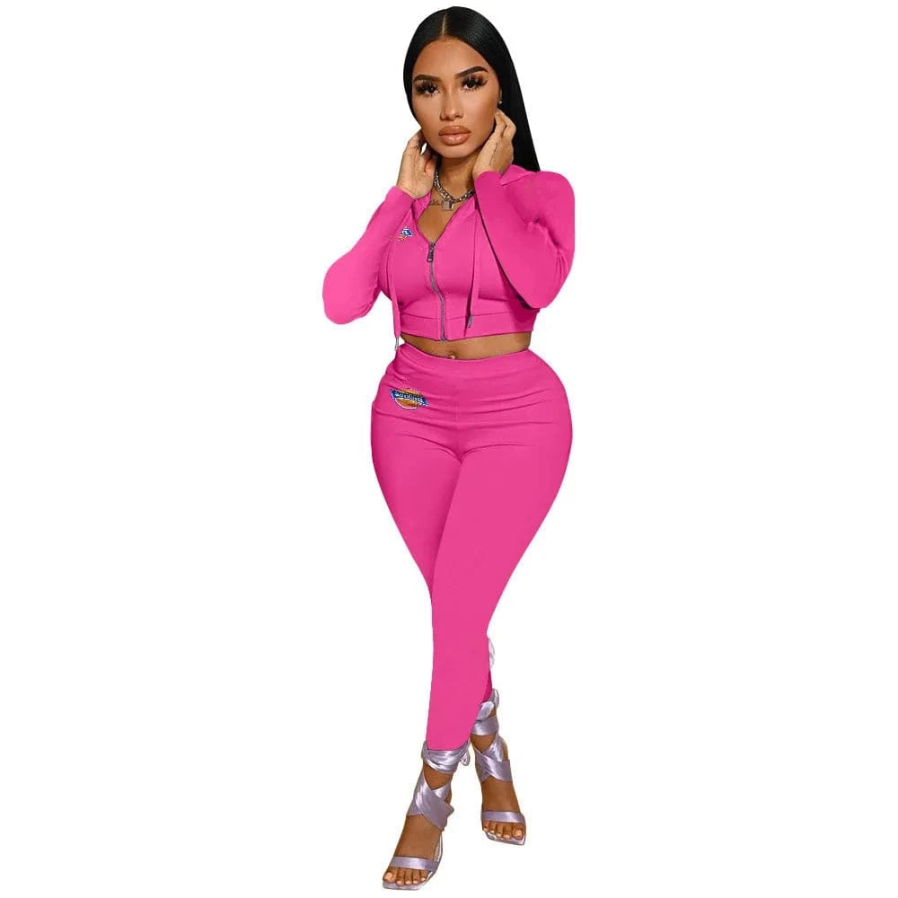 2 piece S / Pink Autumn Tracksuits Fall Women's Pants Set Outfits Joggers Crop Tops