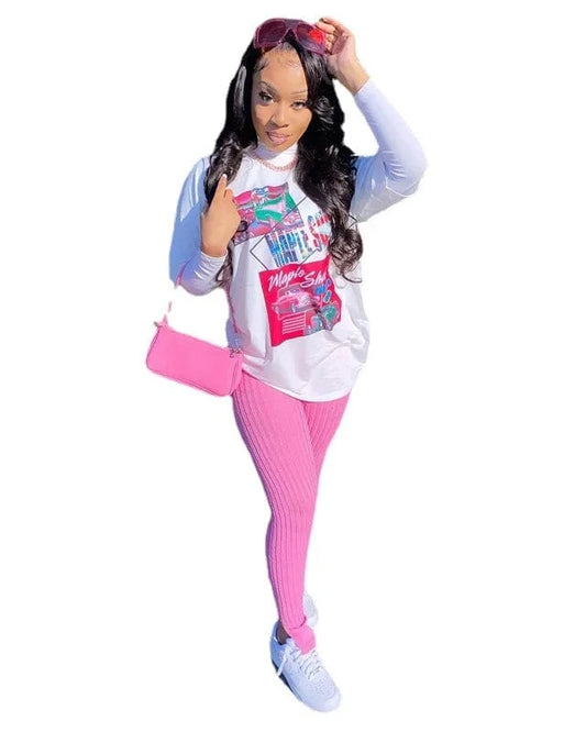 2 Piece Set Women Fall 2022 Streetwear T-shirt and Skinny Pants Set Long Sleeve T Shirt Sets for Women Two Pieces for Fall