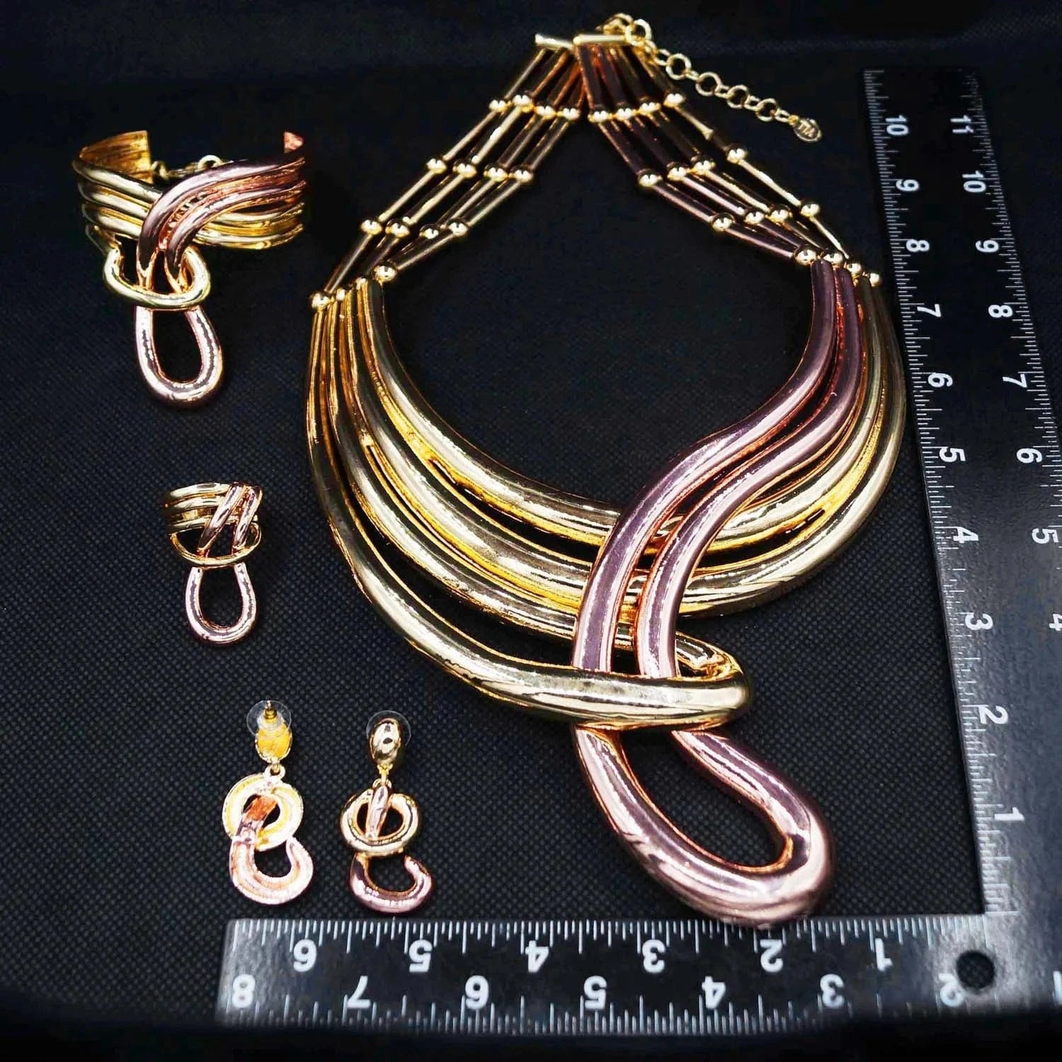 2 Tons Gold with Rose Gold Plated Jewelry Set Stylish And Elegant Wedding Jewelry Accessories 2023 Brazilian Jewelry For Women