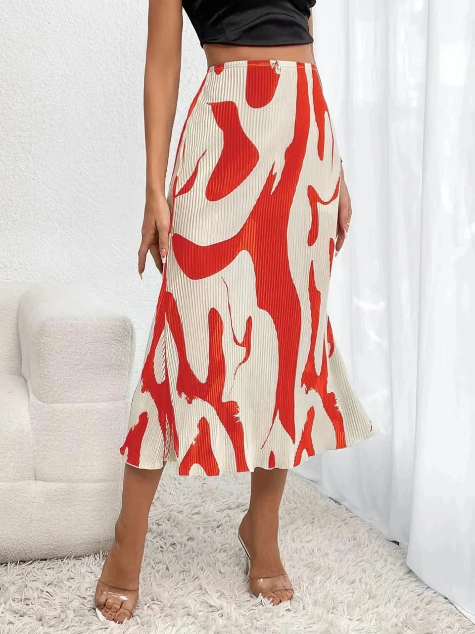 2 XL / 2 2024 Women Lady Spring and Summer Casual Slim Skirt New Pattern Printed High Waist Skirt for Women Skirt