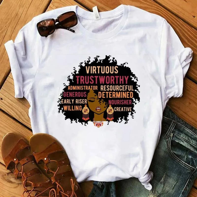 2 XL / black-10837838 Woman Black Queen Melanin Queen t shirt Afro Women Graphic Tops Tees African Black Melanin Female T-shirt
