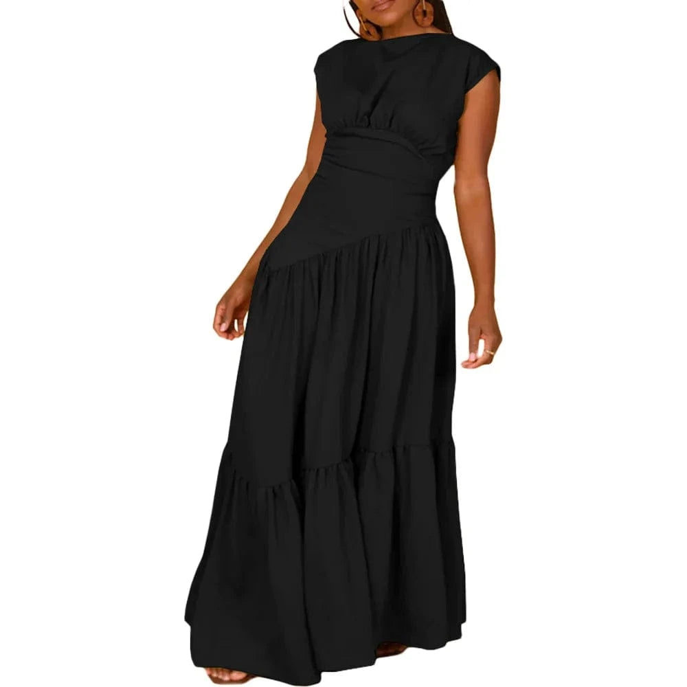 2 XL / Black 2024 best selling products Summer solid color sleeveless pleated loose wide nylon dress