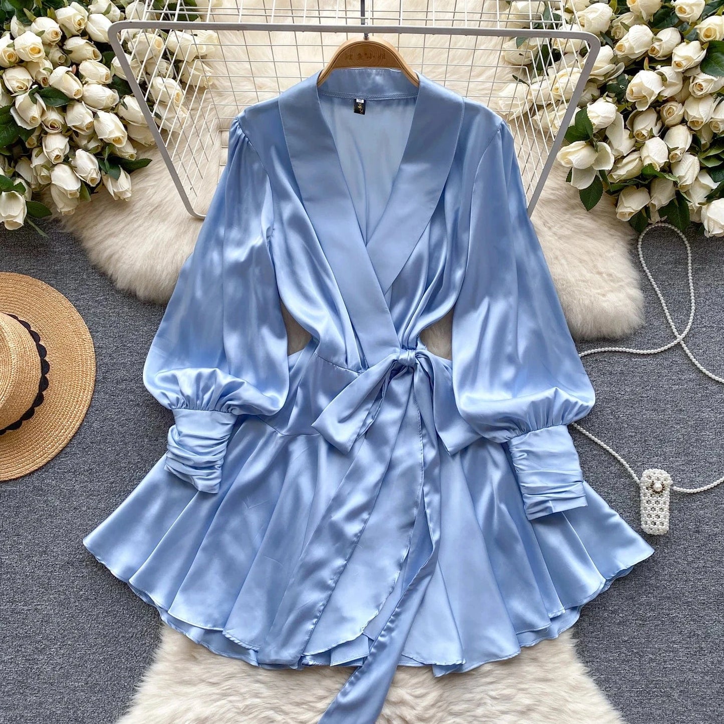 2 XL / Blue Boutique Wholesale 2024 Summer Elegant Solid Color Women's Dress