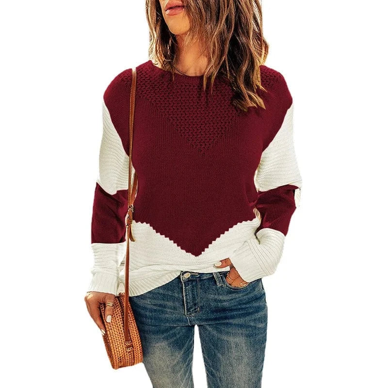 2 XL / Burgundy Custom Long Sleeve Vintage Harajuku Tops Ladies Warm Female Pullovers Crew Neck Oversized Knitted Jumpers Woman Sweater