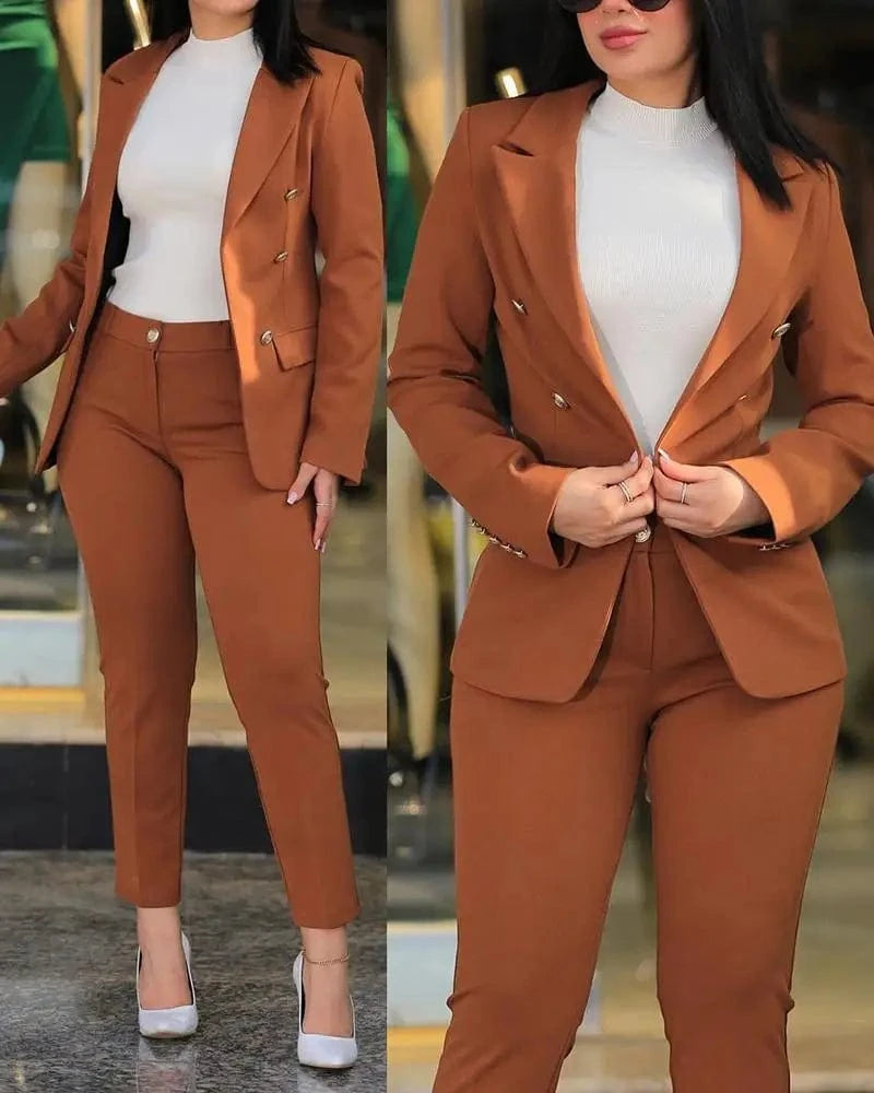2 XL / Coffee 2024 Casual Fashion Simple and Comfortable Professional Women's Suit