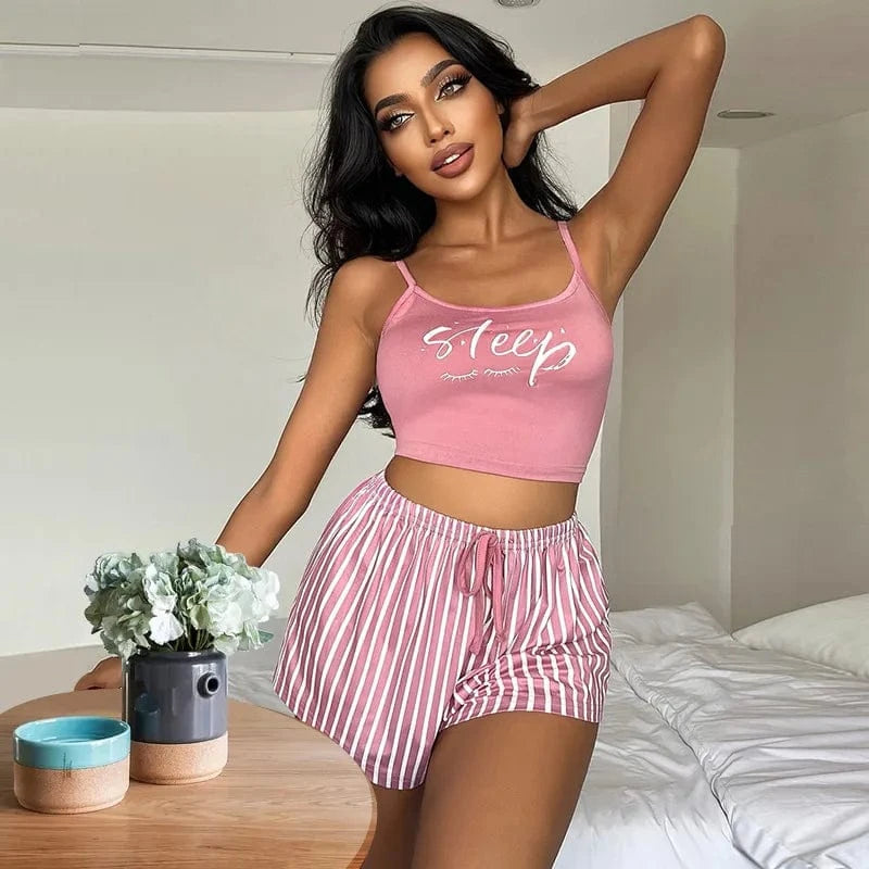 2 XL / color 10 2024 Shiny Letter stripes Women's Sexy Lingerie Sleepwear Sets Women Cute Night Wear Two pieces Pajamas Lounge Sleep Wear Sets