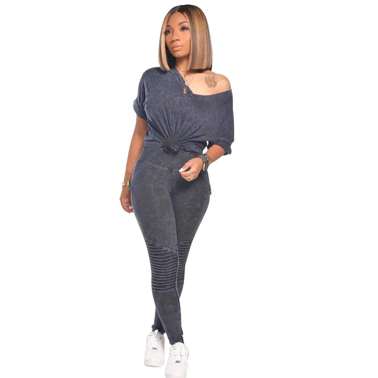 2 XL / Dark Gray 2024 Hot Sale Embossed Stitching Top Suit Five-Point V-Neck Short-Sleeved Casual Fashion Loose Split Two-Piece Pants Set
