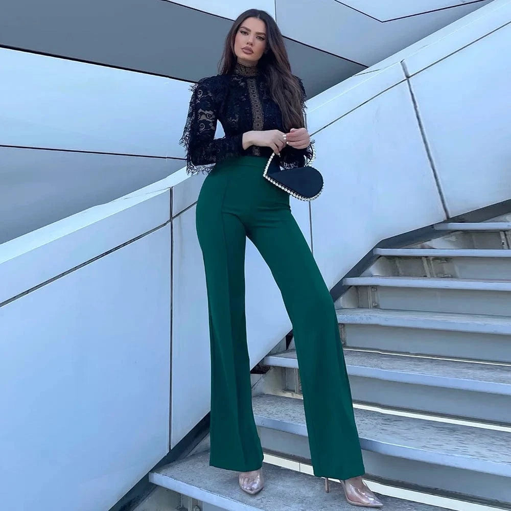 2 XL / Dark green 2024 Women's Pants Spring Autumn Fashion Slim Fit High Waist Office Lady Long Trousers  Multiple Colors Pants