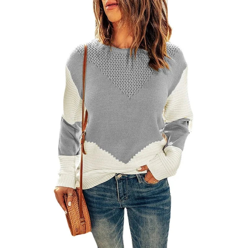 2 XL / Gray Custom Long Sleeve Vintage Harajuku Tops Ladies Warm Female Pullovers Crew Neck Oversized Knitted Jumpers Woman Sweater