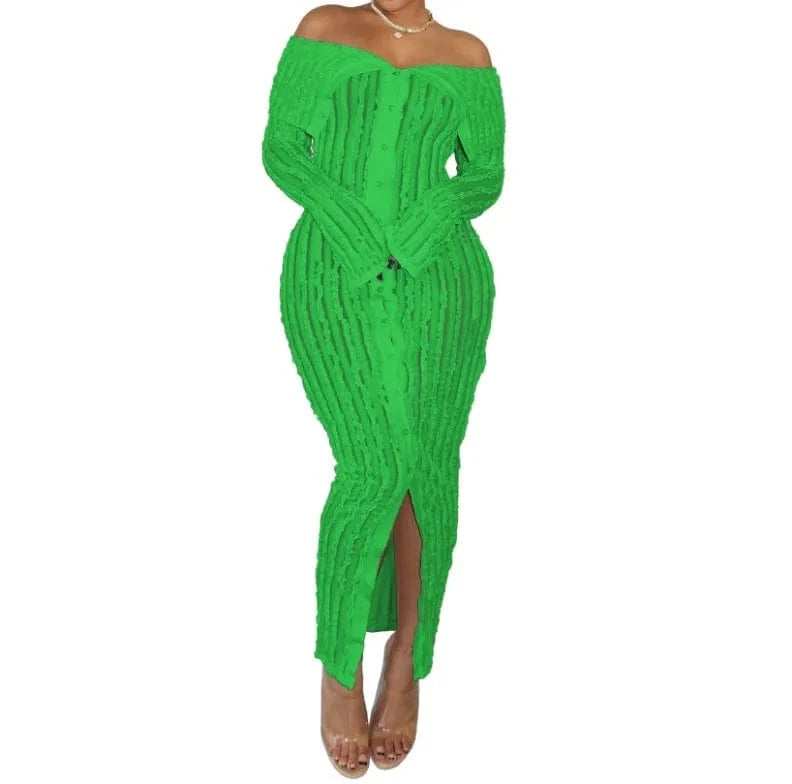 2 XL / Green G0654 Wholesale spring 2024 boutique clothes sexy wave casual dresses off shoulder long sleeve dress elegant women's dresses
