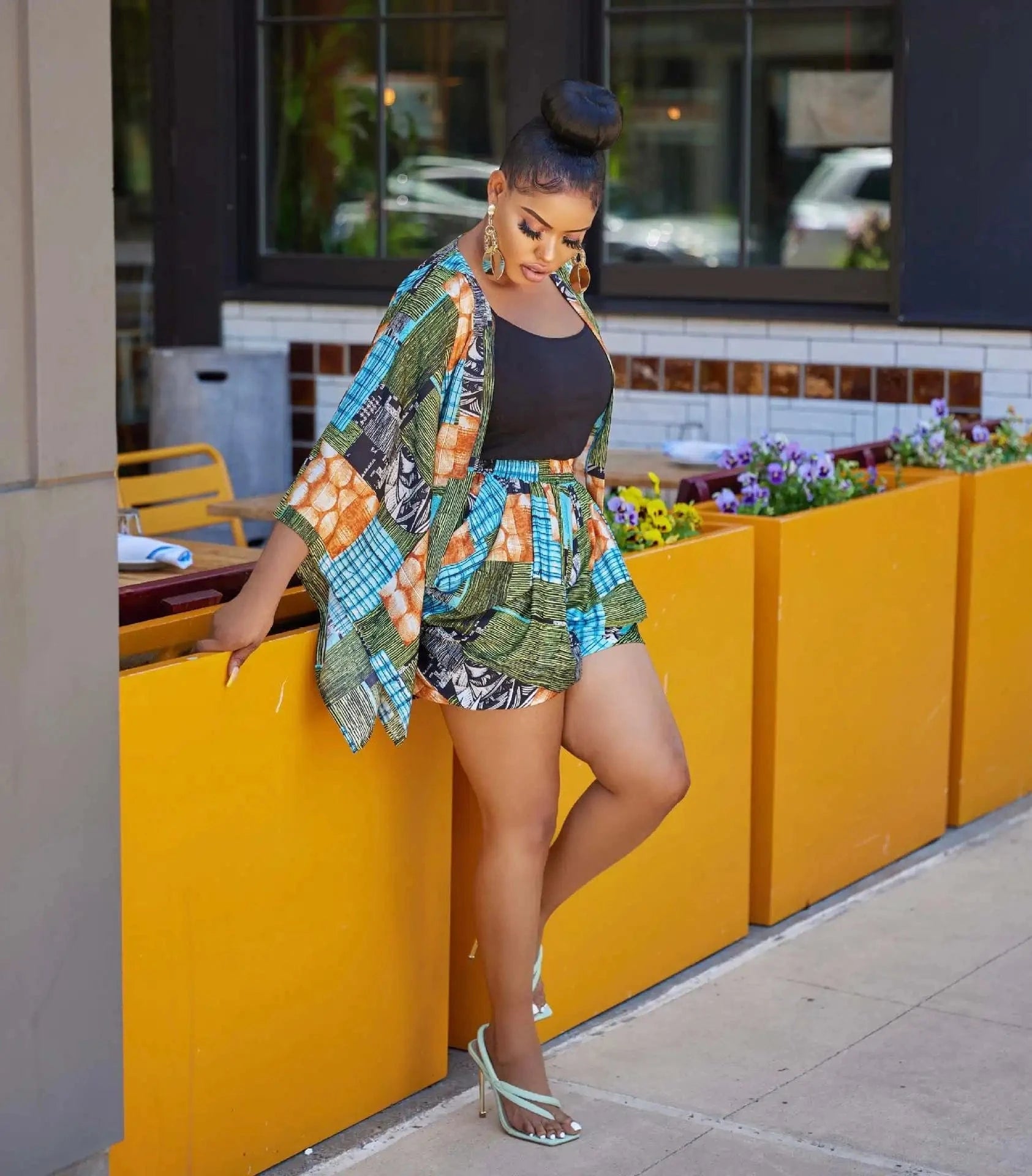 2 XL / green New Design Women Shorts Set Printing Two Piece T-shirt and Shorts Set Crop Top 2 Piece Shorts Set with Bat Long Sleeve