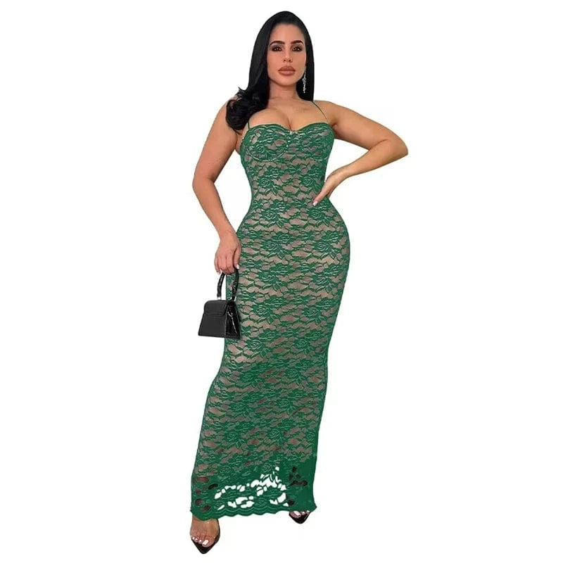 2 XL / Green summer 2024 women ladies sexy sleeveless maxi long white lace fabric elegant wedding evening gown dress for women graduation