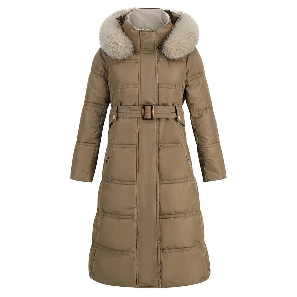 2 XL / khaki New High Quality Lady Slim Fit Thick Warm Winter Hooded Zipper Mid-length Women Down Jacket Coat