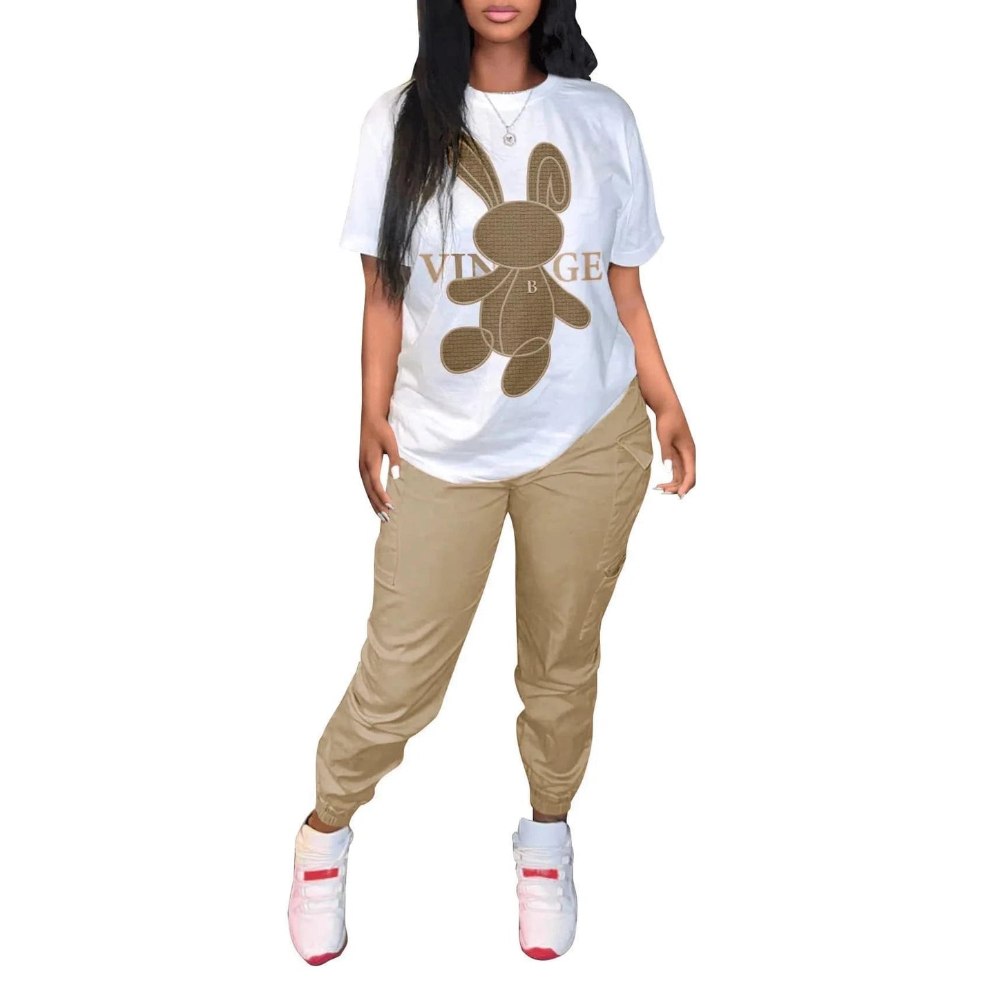 2 XL / Khaki Y2K Letter Shirt Women Sets Casual Two piece Pants Set Cargo Pants 2 Piece Set Casual Fall Women Clothing Y2K