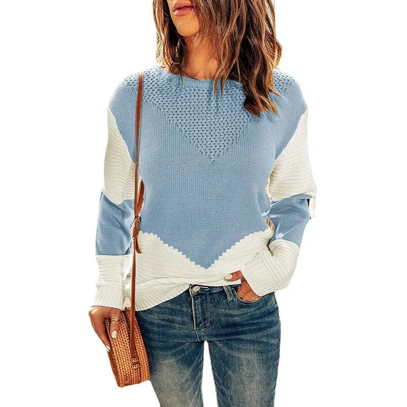 2 XL / Light Blue Custom Long Sleeve Vintage Harajuku Tops Ladies Warm Female Pullovers Crew Neck Oversized Knitted Jumpers Woman Sweater