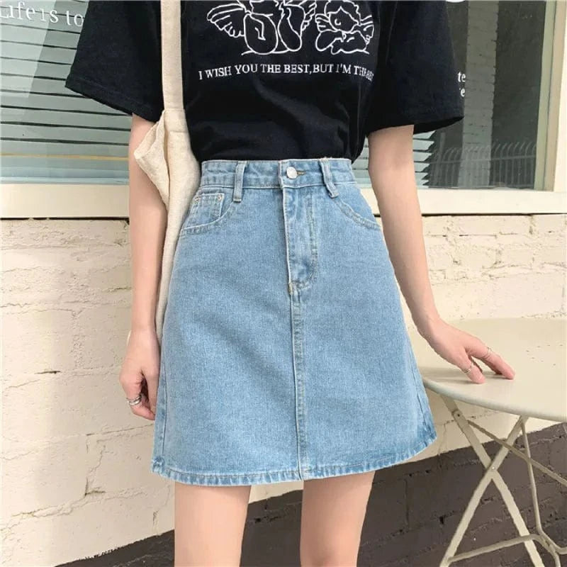 2 XL / Light Blue Fashion women zipper denim mini skirt summer high waist A-line female blue jeans casual Korean high quality mujer jeans skirt