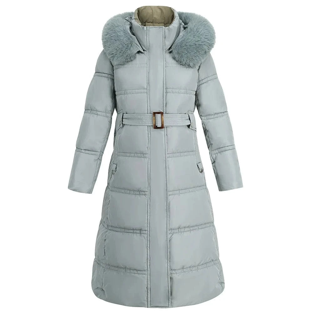 2 XL / Light Blue New High Quality Lady Slim Fit Thick Warm Winter Hooded Zipper Mid-length Women Down Jacket Coat