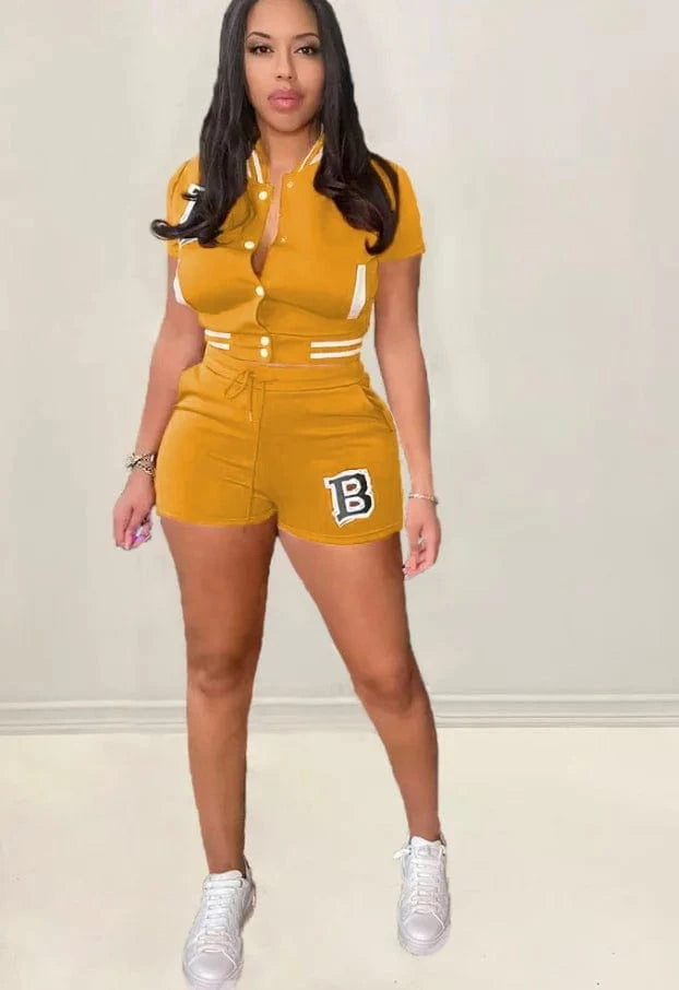 2 XL / LM6A585 COLOR1 Liu Ming New Product Streetwear Women Casual Letter Outfits Crop Tops Biker Shorts Set