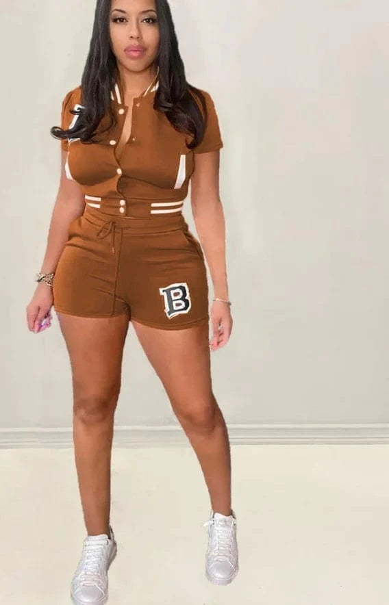 2 XL / LM6A585 COLOR2 Liu Ming New Product Streetwear Women Casual Letter Outfits Crop Tops Biker Shorts Set