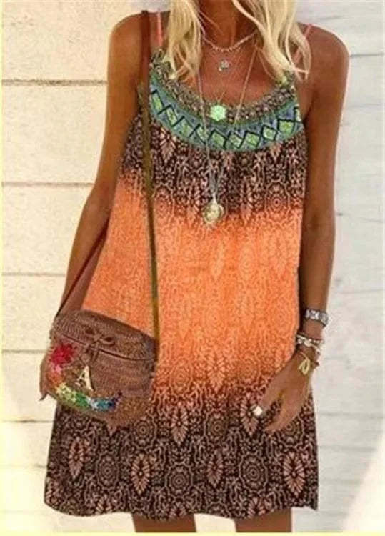 2 XL / Orange Bohemian Beach Dress Ladies Vintage Wear Fashion Flower Vestidos Women Summer Boho Ladies Chiffon Dress Floral Casual Dress