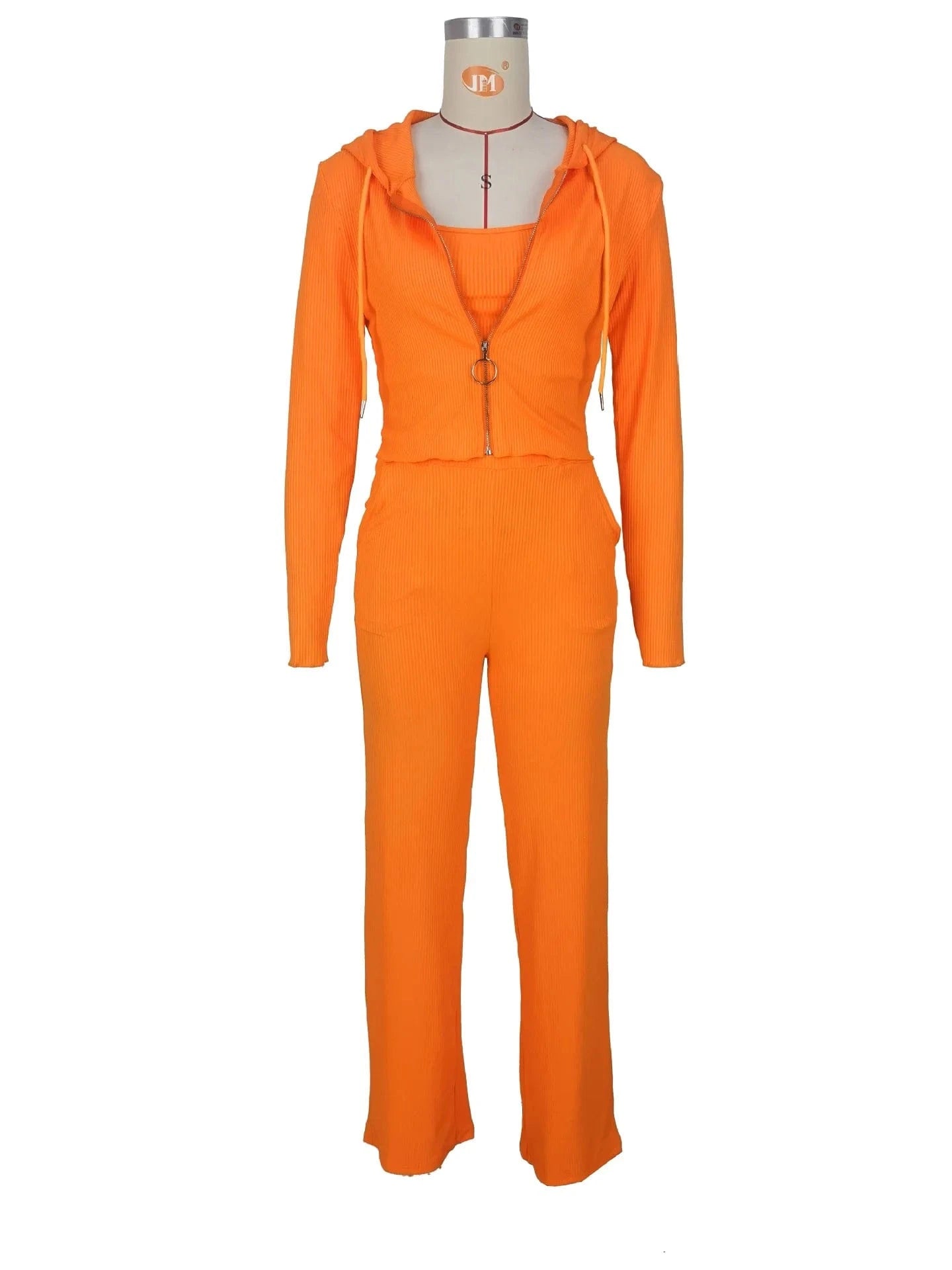 2 XL / Orange MS1877 Ready To Ship S-2xl Fall 2024 Boutique Hoodie Lounge Wear Ribbed Three Piece Pants Set