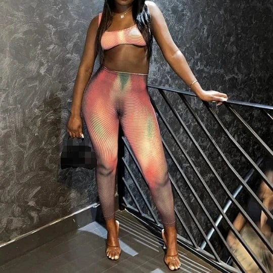 2 XL / Orange New Arrivals Gradient Print Two Piece Set Tank Top And High Waist Pants Set Sportswear Women's Legging Set