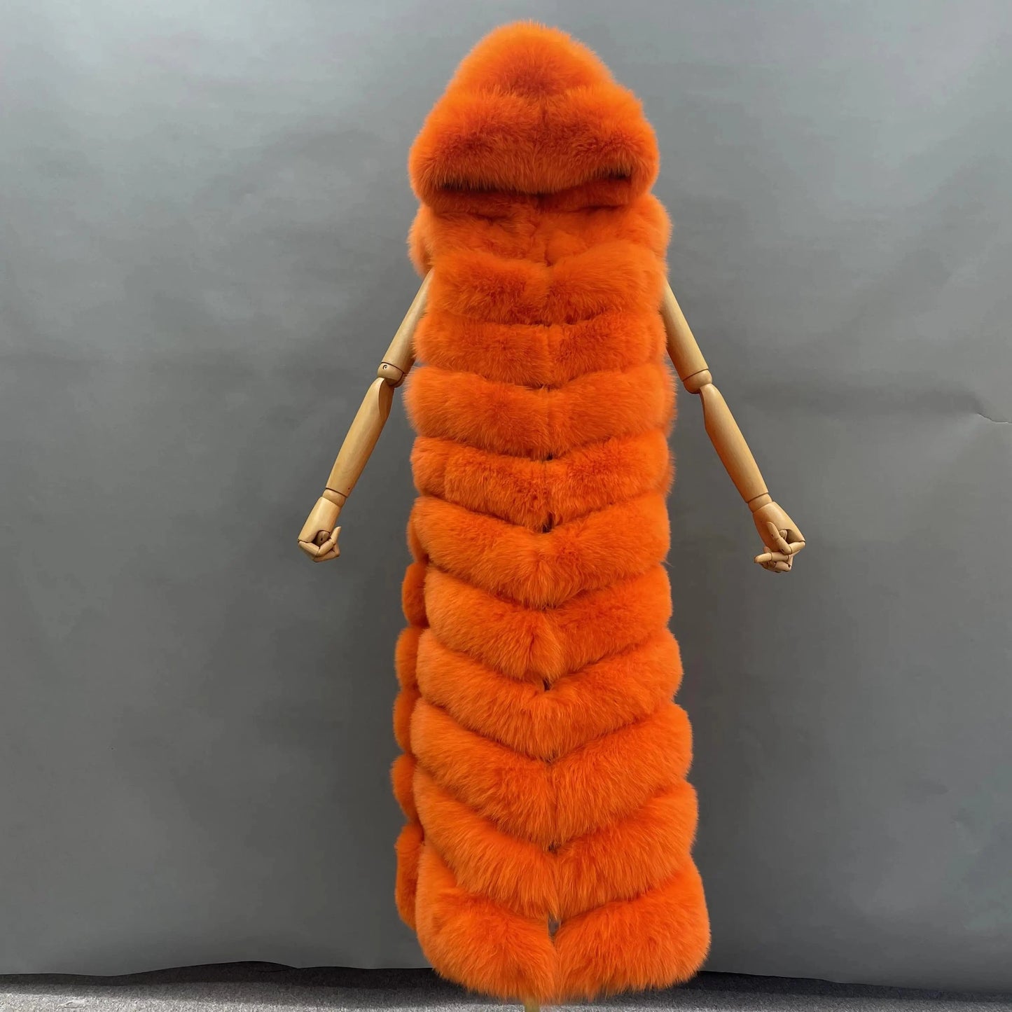 2 XL / Orange Women Fashion Comfortable Luxury Fox Fur Vest Long Loose Plus Size Ladies Hooded Plush Genuine Fox Fur Waistcoats