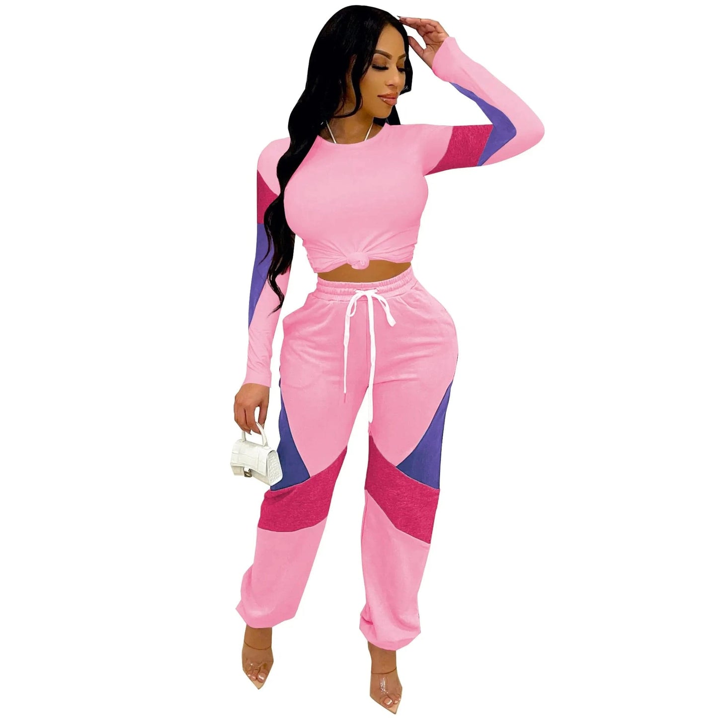 2 XL / Pink Fall Casual  Streetwear Fashion Print Women's Pants Sets Long Sleeve Sweat Suit Set Women Joggers Pants Two Piece Pants Set