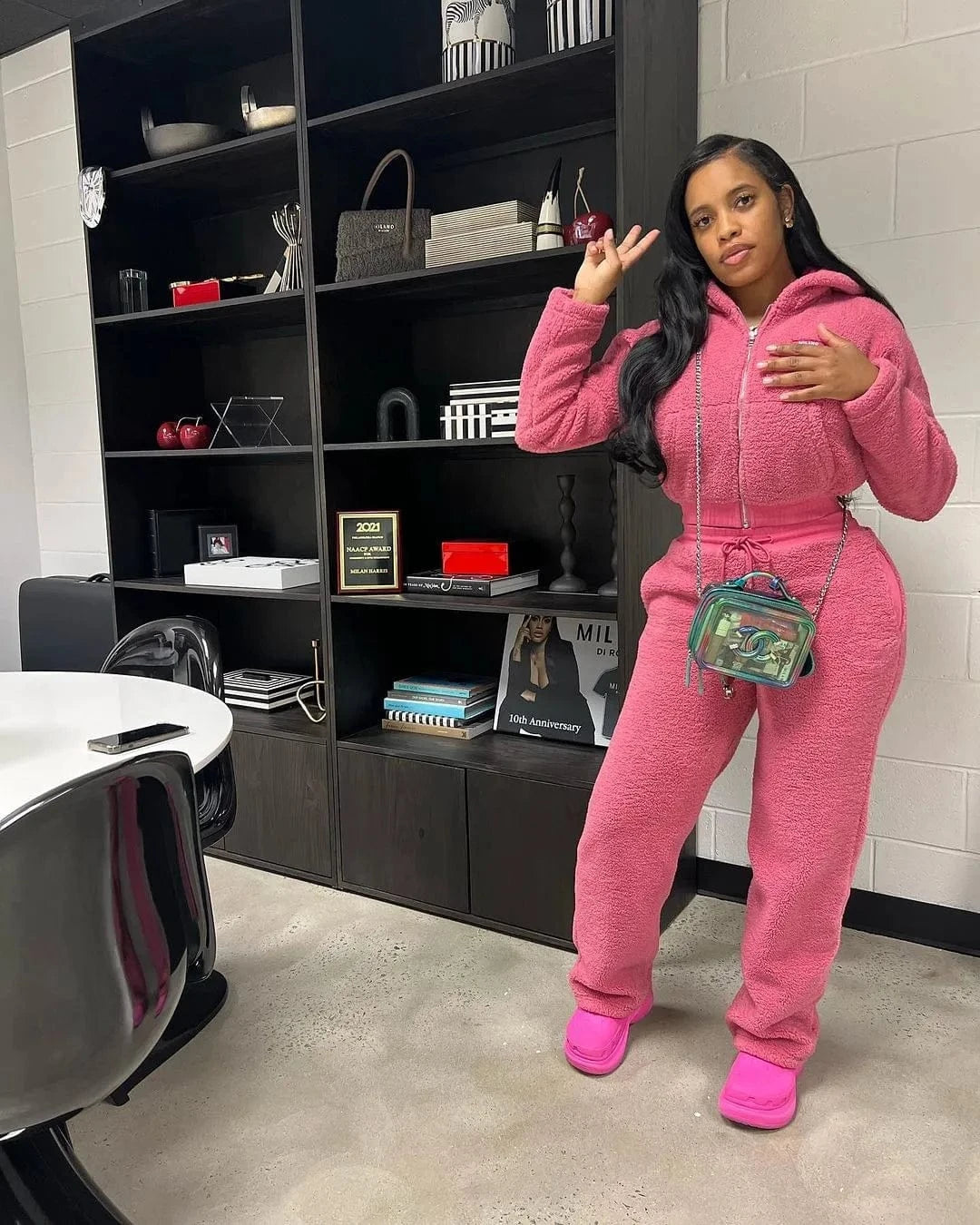 2 XL / pink Warm Thick Fleece Jogger Set Women Woman Winter Fleece Sweat Suit Fuzzy Lounge Wear 2 PC Set