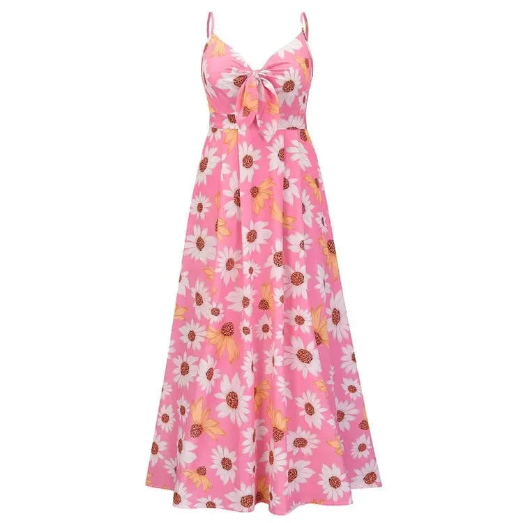 2 XL / Pink Wholesale Ladies Summer Elegant Femme Longue Flottant Fleur Dos Nu Robe De Plage Floral Maxi Long Beach Dress For Women
