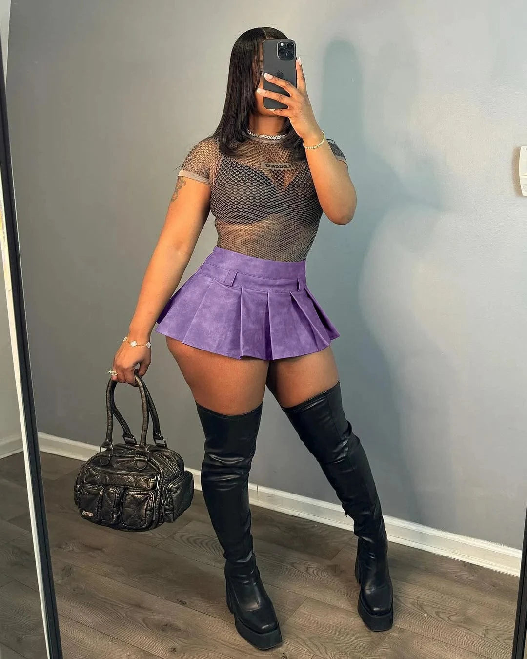 2 XL / Purple 2024 New arrivals S-2XL fashion trendy boutique pu leather pleated mini womens skirts