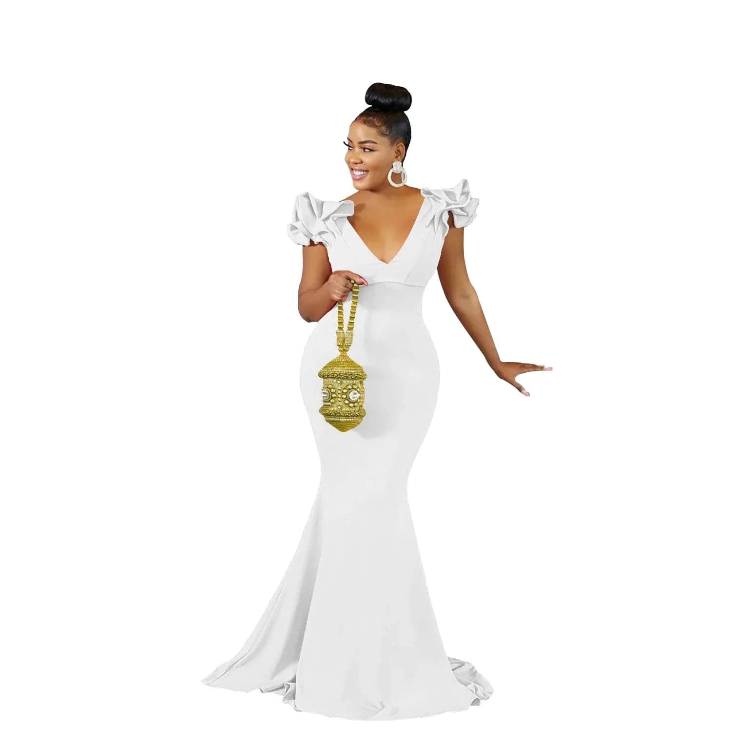 2 XL / White 2024 Europe Women Summer Solid Color V-Neck Ruffles Sleeveless Long Slim Dresses Fashion Lady Casual Dress Evening Party Dress