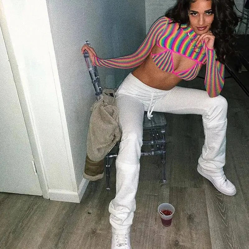 2 XL / White Custom Logo Stacked Sweatpants Women Fashion Fall Sports Joggers Drawstring Trousers Casual High Waist Women Stacked Pants