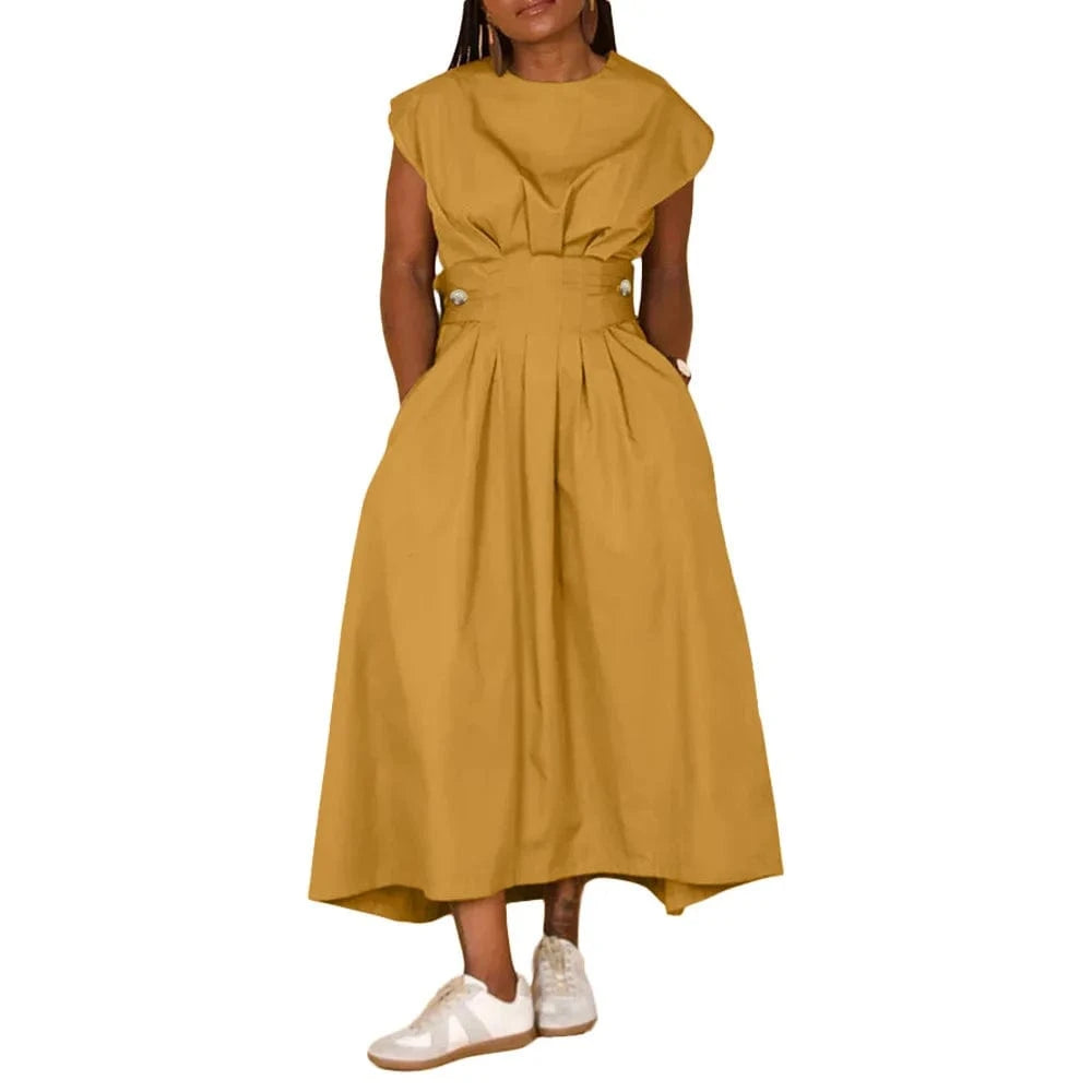 2 XL / Yellow popular products 2024 stylish popular casual solid color round neck loose wide knitted nylon dress