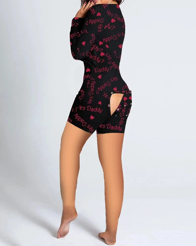 2 XL / yes daddy Adult Onesie Pajama with Butt Flap