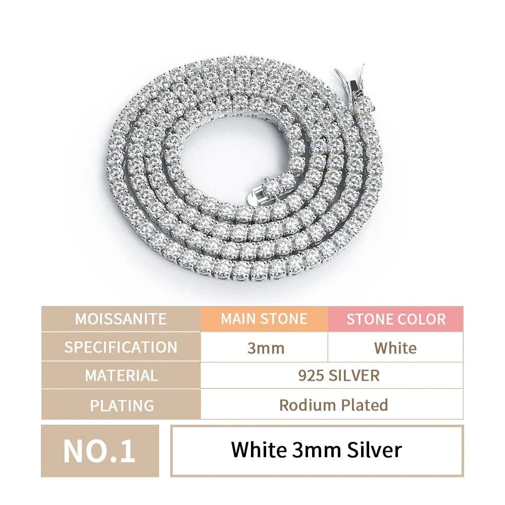 20.0inches / 3MM Moissanite Tennis Chain Xingyue 925 Gold Plated Sterling Silver 3mm 4mm 5mm Diamond MoissaniteTennis Chain Bracelet/Necklace