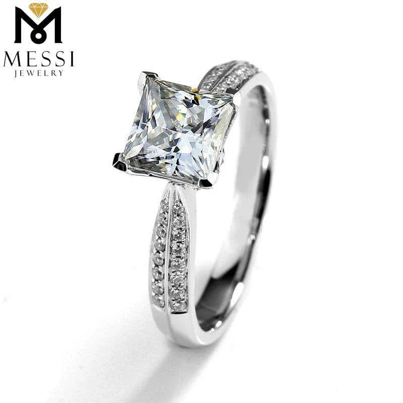 20 / 18K Messi Jewelry 14k 18k white gold Square princess cut moissanite ring jewellery for women Thailand