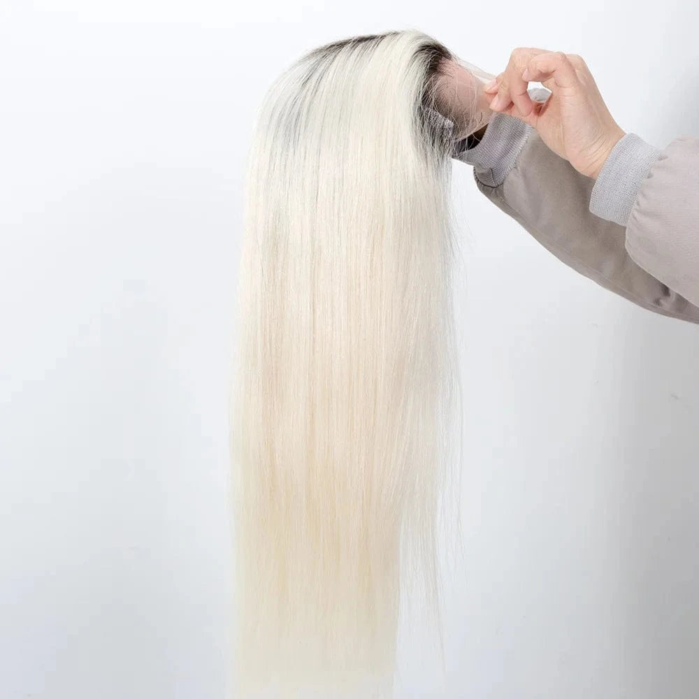 20''22''24'' European Virgin Hair T9# White Blonde Silky Straight Cuticle Aligned 13*6 Hd Lace Front Lace Wig  With Baby Hair