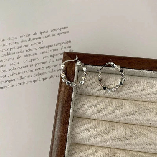 20.5*18MM / silver INS 925 Sterling Silver Geometric Broken Silver Beads Clip Earrings Wholesale For Party Gifts Jewelry