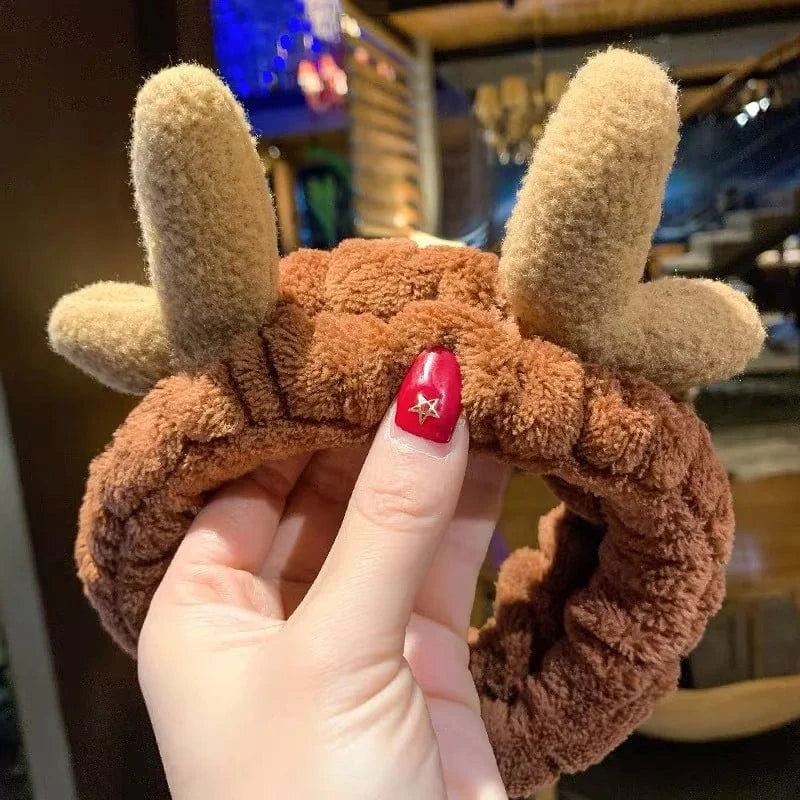20 Coffee Antler Elastic Headband Custom Logo OMG Bowknot Wash Face Hairband Rabbit Cat Ear Cute Plush Lady Soft Women Elastic Hair Band Flannel Make up Headbands