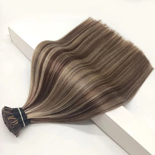 20 Inches / Black Double Drawn Pre-bonded i tip  Hair Extensions Brazilian Natural Cuticle Aligned Remy Virgin 100% Human Hair